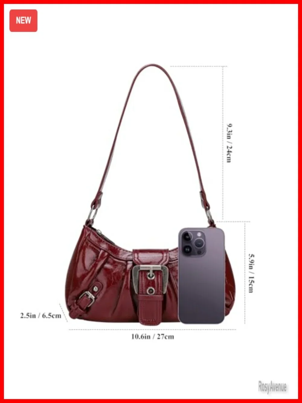 Vegan Leather Hobo Bag with Top Handle and Shoulder Strap, Buckle and Zipper